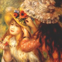 Pierre-Auguste Renoir "Girls Putting Flowers on Their Hats" (1893 - 1894) – Handcrafted Oil Painting Reproduction for Elegant Portrait and Floral Decor