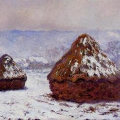 Snowy Grainstacks by Claude Monet – Beautiful Hand-Painted Oil Painting for Classic Winter Decor