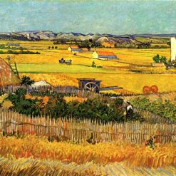 Hand-Painted Oil Painting of Harvest at La Crau by Vincent van Gogh, Featuring Montmajour - Made by Dafen Village Artists
