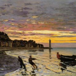 Classic Monet Impressionism - Hauling a Boat Ashore, Honfleur (1864) Oil Painting - Custom Reproduction from Dafen Village