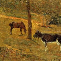 Horse and Cow in a Meadow" by Paul Gauguin - Stunning Oil Painting Reproduction | High-Quality Hand-Painted Canvas Art for Home Décor