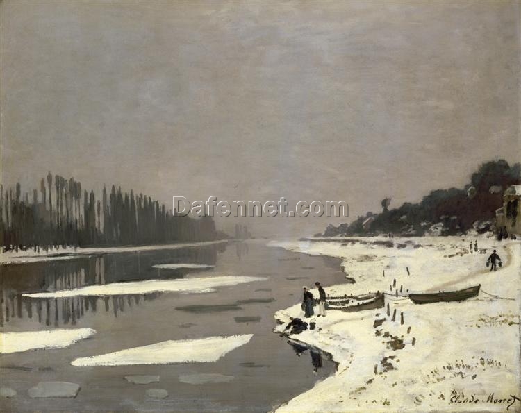 Original Claude Monet Ice Floes on the Seine at Bougival (1867-1868) – Elegant Oil Painting Reproduction