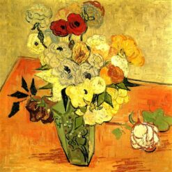 Luxury Hand-Painted Oil Painting of 'Japanese Vase with Roses and Anemones' by Vincent van Gogh (1890) | Custom Artwork from Dafen Village
