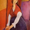 Jeanne Hébuterne in Red Shawl" by Amedeo Modigliani - Hand-Painted Oil Painting Reproduction on Canvas | Elegant Art from Dafen Village
