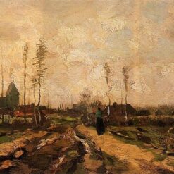 Vintage Van Gogh Landscape with Church and Houses - Handcrafted Oil Painting by Dafen Village Artists