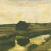 Custom Vincent van Gogh Landscape with a Stack of Peat and Farmhouses Oil Painting - Vibrant Farmhouse Art for Living Rooms