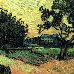 1890 Vincent van Gogh Landscape with the Chateau of Auvers at Sunset – Custom Oil Painting, Inspired by Masterpieces from Dafen Village Studio