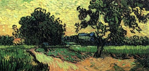 1890 Vincent van Gogh Landscape with the Chateau of Auvers at Sunset – Custom Oil Painting, Inspired by Masterpieces from Dafen Village Studio