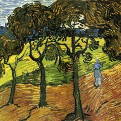 Hand-Painted Landscape with Trees and Figures by Vincent van Gogh – Authentic Oil Painting Reproduction