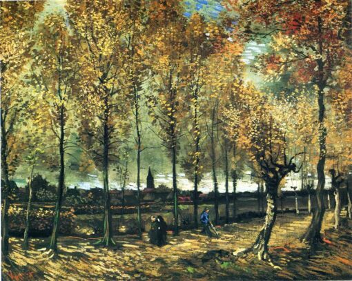 Peinture à l'huile artistique représentant une allée bordée de peupliers près de Nuenen (1885) par Vincent van Gogh – Réalisée par un artiste du Dafen Village Studio