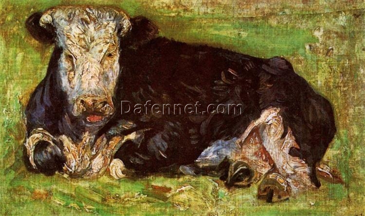 Lying Cow Oil Painting Replica, 1883 Vincent van Gogh Artwork, Hand-painted Cow Portrait for Home Decor