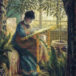 Claude Monet Madame Monet Embroidering (1875) - Fine Art Oil Painting Reproduction from Dafen Village