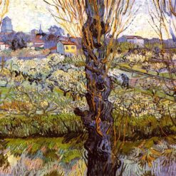Fine Art Reproduction of Orchard in Bloom with Poplars (1889) by Vincent van Gogh - Hand-Painted Oil Painting for Sale from Dafen Village