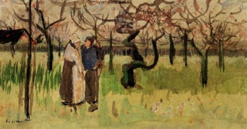 1888 Orchard in Blossom with Two Figures Spring by Vincent van Gogh – Custom Oil Painting Reproduction from Dafen Village