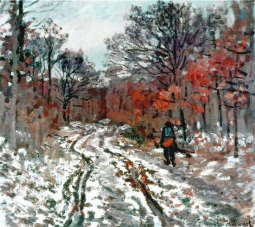Hand-Painted Path through the Forest, Snow Effect by Claude Monet – Snowy Forest Landscape Oil Painting – Dafen Village Reproduction