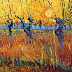 Gorgeous Van Gogh Style Pollard Willows and Setting Sun Oil Painting, Custom Canvas Art, Dafen Village Studio Craftsmanship