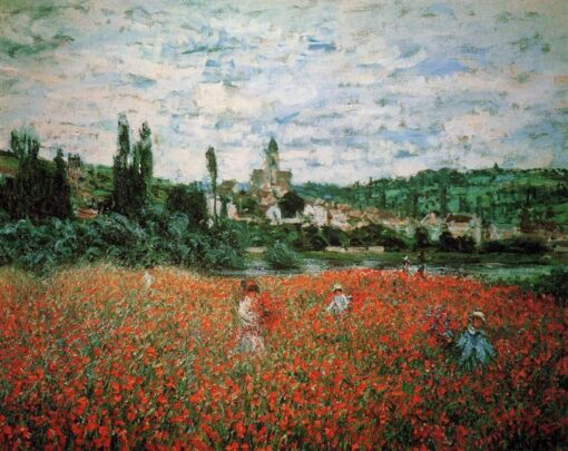 Reproduction of Monet’s Poppy Field near Vetheuil (1879) in Fine Oil Painting – Crafted by Dafen Village’s Skilled Artists
