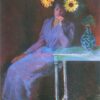 Beautiful Hand-Painted Oil Portrait of Suzanne Hoschede with Sunflowers | Reproduction of Claude Monet's 1890 Masterpiece