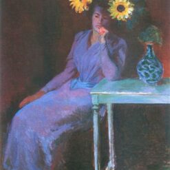 Beautiful Hand-Painted Oil Portrait of Suzanne Hoschede with Sunflowers | Reproduction of Claude Monet's 1890 Masterpiece