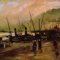 Dafen Village Custom Oil Painting of Quayside with Ships in Antwerp (1885) by Vincent van Gogh | Perfect for Nautical Home Decor