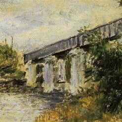 Premium Reproduction of Railway Bridge at Argenteuil (1874) by Claude Monet – Hand-painted Oil Art from Dafen Village Studio