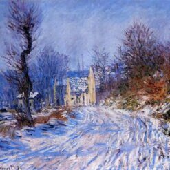Hand-Painted Road to Giverny in Winter 1885 Oil Painting – Classic Claude Monet Reproduction for Home Decor