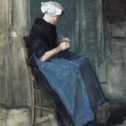 Custom Scheveningen Woman Knitting Artwork in the Style of Van Gogh - 1881 Oil Painting