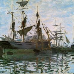 Reproduction of 'Ships in Harbor' by Claude Monet, c.1873 - Impressionist Oil Painting on Canvas, Dafen Village
