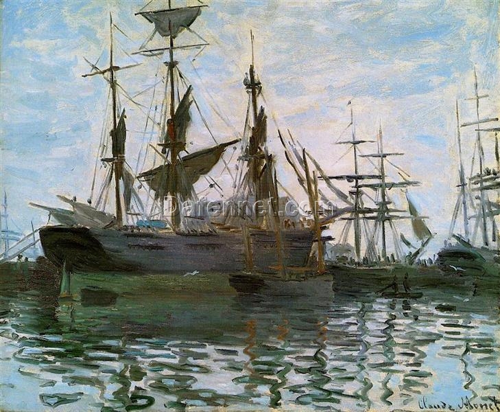 Reproduction of ‘Ships in Harbor’ by Claude Monet, c.1873 – Impressionist Oil Painting on Canvas, Dafen Village