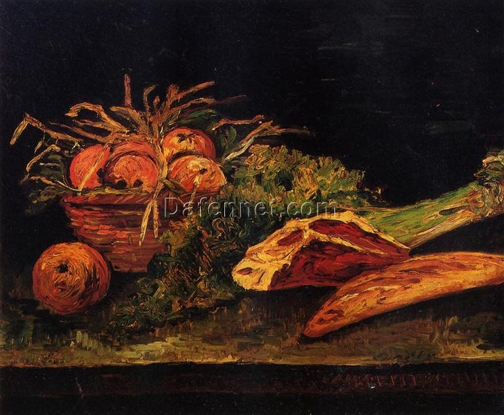 Hand-Painted Still Life with Apples, Meat, and a Roll by Vincent van Gogh (1886) – Custom Oil Painting Reproduction, Dafen Village