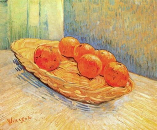 Vincent van Gogh, «Naturaleza muerta con cesta y seis naranjas» (1888) – Reproducción en óleo pintada a mano de alta calidad, pueblo de Dafen