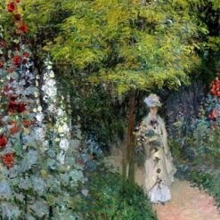 Custom Oil Painting of The Garden, Hollyhocks by Claude Monet (1877) – Beautiful Reproduction from Dafen Village Studio