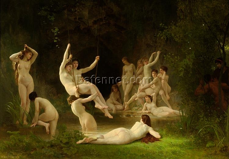 The Nymphaeum” by Bouguereau | Hand-painted Oil Painting Reproduction of 1878 Masterpiece