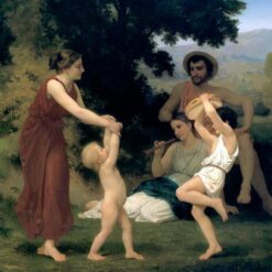 Realistic Oil Painting of "The Pastoral Recreation" by Bouguereau – Classic Artwork Reproduction for Elegant Home Décor