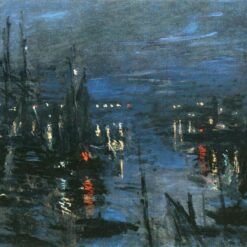 Impressionist Oil Painting of "The Port of Le Havre, Night Effect" by Claude Monet, Custom Canvas Artwork from Dafen Village