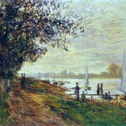 Hand-painted Oil Painting of "The Riverbank at Petit-Gennevilliers, Sunset" by Claude Monet, Customizable Canvas Art from Dafen Village Studio