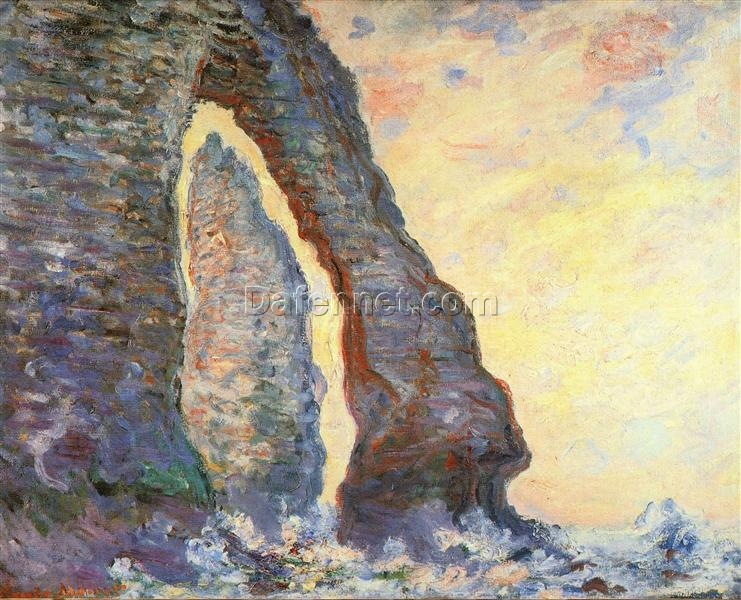 Original Oil Painting of “The Rock Needle Seen through the Porte d’Aval” by Claude Monet, Handcrafted Canvas Art for Home Decor from Dafen Village