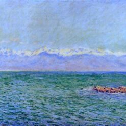 Original Hand-painted Monet Oil Painting – "The Sea and the Alps," Custom Canvas Art for Elegant Home or Office Decor