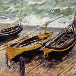 Elegant Three Fishing Boats (1885) by Claude Monet – Hand-Painted Impressionist Oil Painting from Dafen Village
