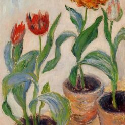 Classic Monet Artwork: Three Pots of Tulips – Beautiful Oil Painting Reproduction from Dafen Village Studio