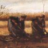 Two Peasant Women Digging Potatoes by Van Gogh – 1885 Oil Painting Reproduction, High-Quality Canvas Art