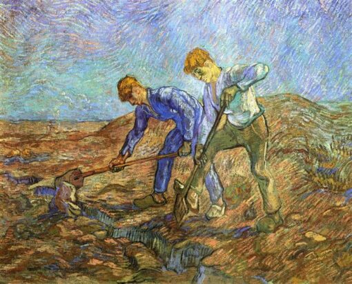Two Peasants Digging (after Millet) by Van Gogh – 1889 Oil Painting Reproduction, High-Quality Canvas Art