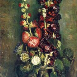 Authentic Van Gogh 1886 Vase of Hollyhocks – Handcrafted Oil Painting Reproduction