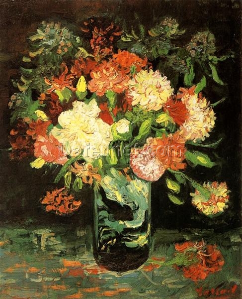 Vase with Carnations (1886) by Vincent van Gogh – Hand-Painted Oil Painting Reproduction from Dafen Village