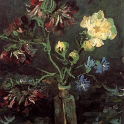 Vase with Myosotis and Peonies by Van Gogh – 1886 Hand-Painted Oil Painting Reproduction from Dafen Village