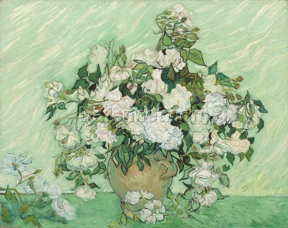 Authentic 1890 Vase with Pink Roses by Vincent van Gogh – High-Quality Oil Painting Reproduction
