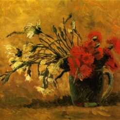 Vase with Red and White Carnations on Yellow Background by Van Gogh – 1886 Hand-Painted Oil Painting Reproduction from Dafen Village