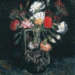 Authentic 1887 Vase with White and Red Carnations by Van Gogh – Custom Hand-Painted Oil Painting Reproduction