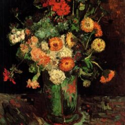 Vase with Zinnias and Geraniums (1886) by Van Gogh – Handcrafted Oil Painting Reproduction on Canvas