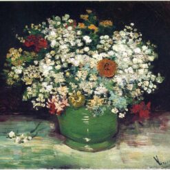 Buy Van Gogh Vase with Zinnias and Other Flowers – 1886 Custom Oil Painting Reproduction for Home and Office Decor